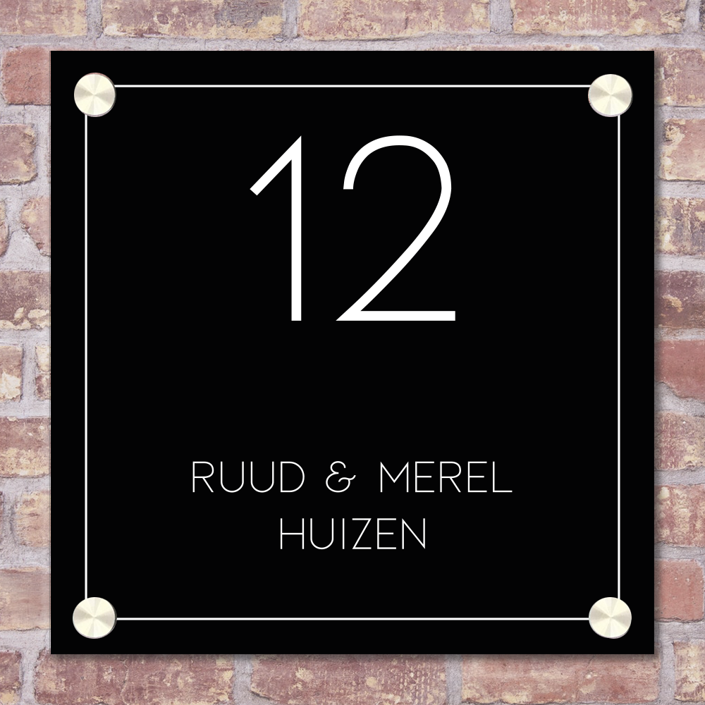 Label2X Naambordje vierkant Naambordje voordeur vierkant lijn frame zwart woonaccessoires homedecoratie
