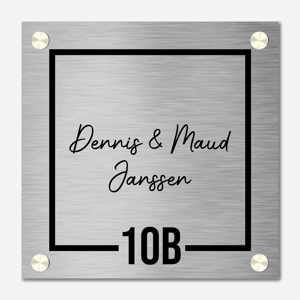 Label2X Naambordje vierkant Naambordje voordeur vierkant rvs-look sierlijk woonaccessoires homedecoratie