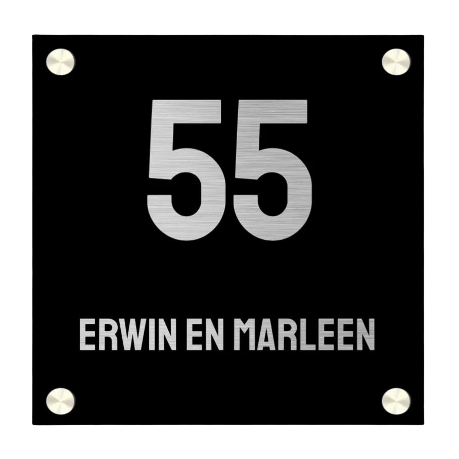 Label2X Naambordje vierkant Naambordje voordeur vierkant rvslook zwart woonaccessoires homedecoratie