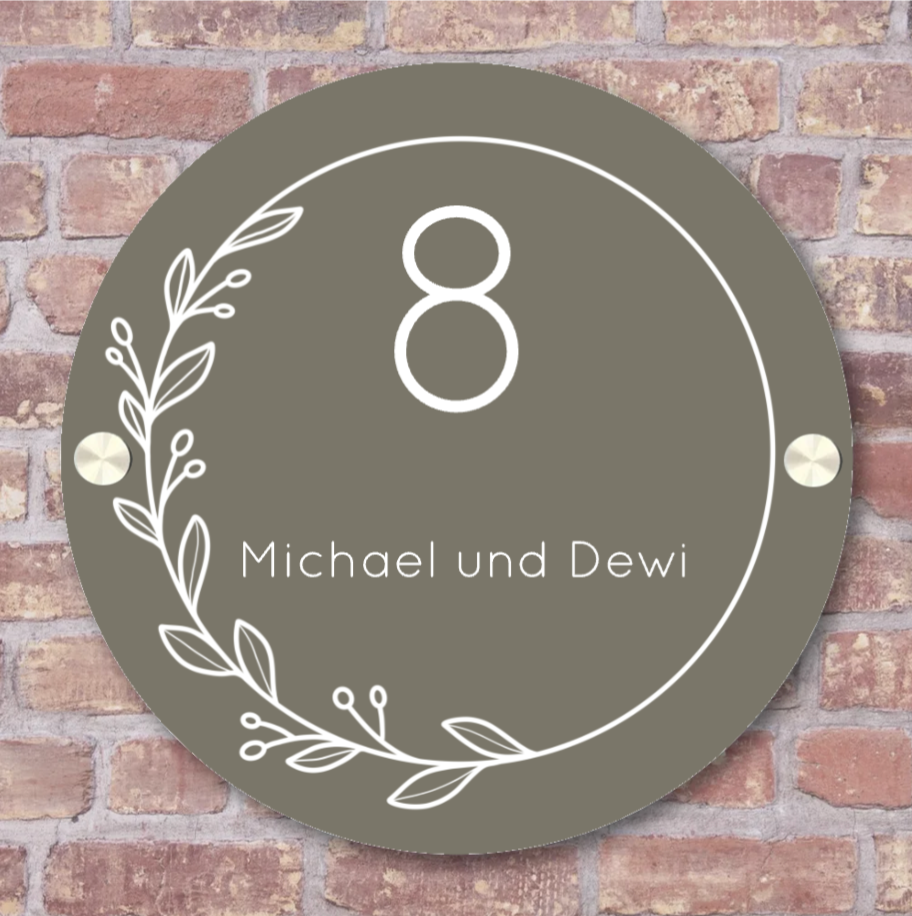 Label2X Naambordje rond Namensschild für die Haustür, runder Kranz woonaccessoires homedecoratie