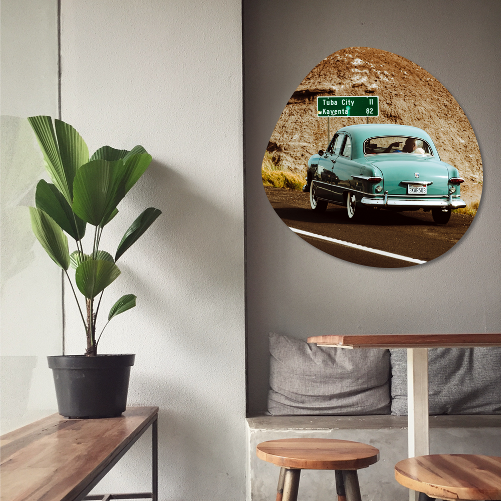 Label2X Muurvorm organisch Organische vorm blue car woonaccessoires homedecoratie