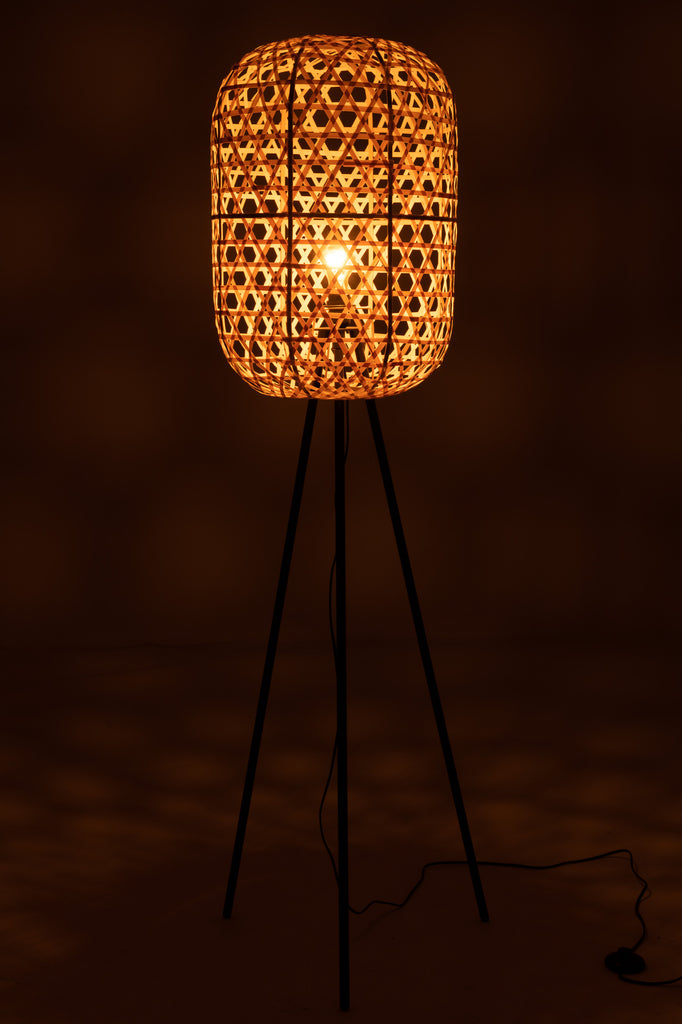 Lamp Staande Driepoot Ronde Bamboe Metaal Natuurlijk/Zwart