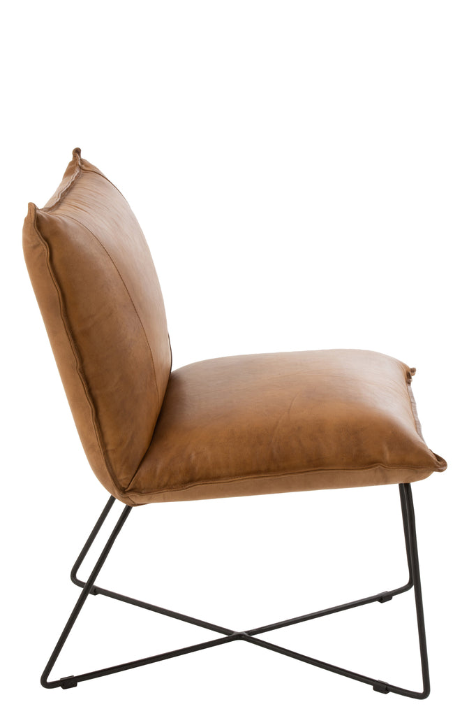 Lounge stoel Avi Leer/IJzer Kameel