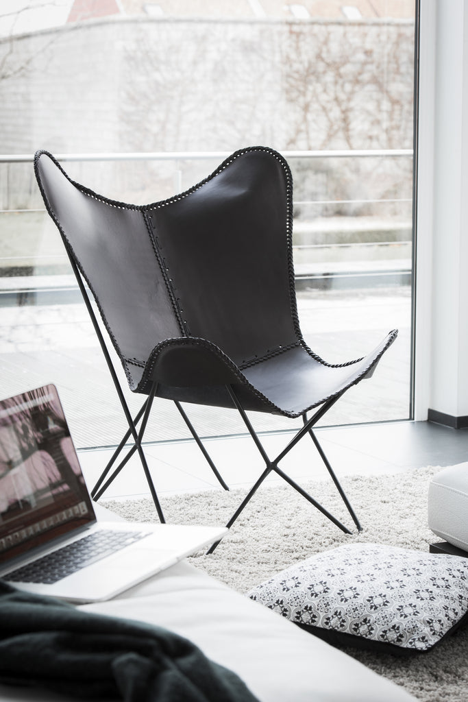 Lounge stoel leer/metaal zwart