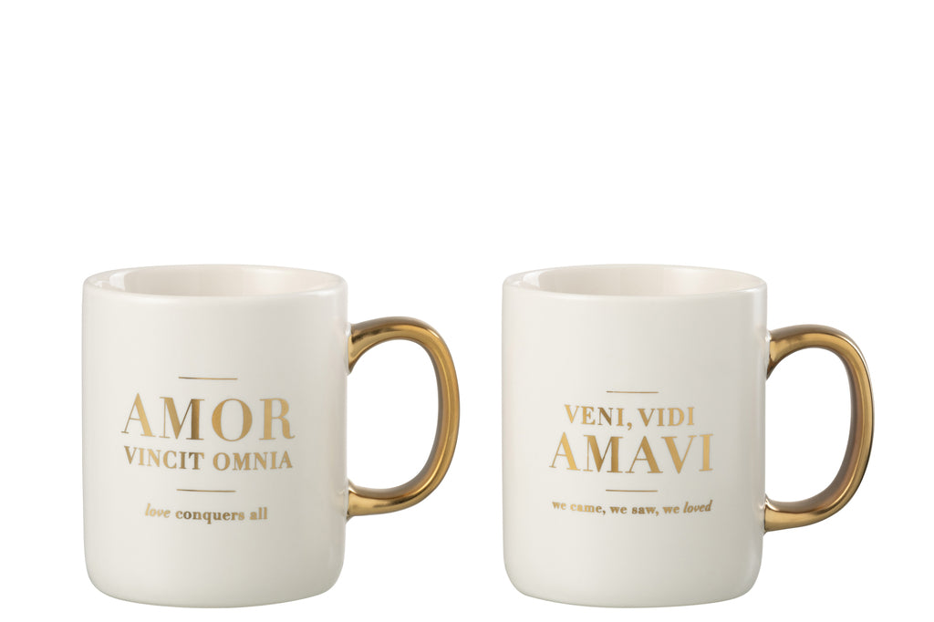 Mok Bericht Amour Latijn Porselein Wit / Goud Assortiment Van 2