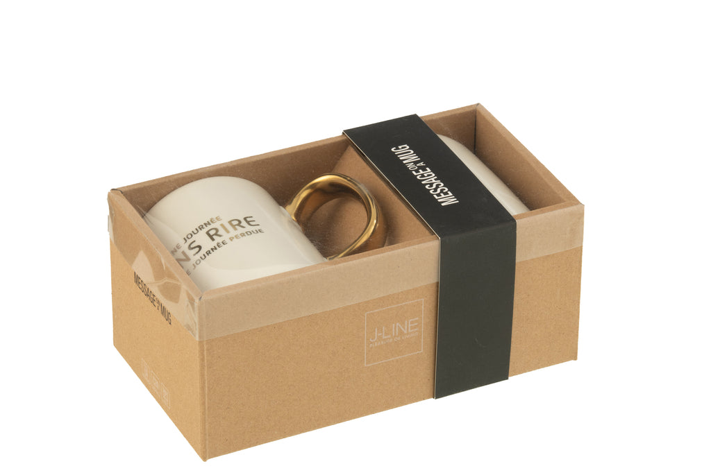 J-Line Mok Bericht Positief Porselein Wit / Goud Assortiment Van 2