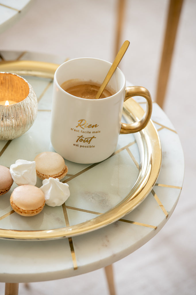 J-Line Mok Bericht Positief Porselein Wit / Goud Assortiment Van 2