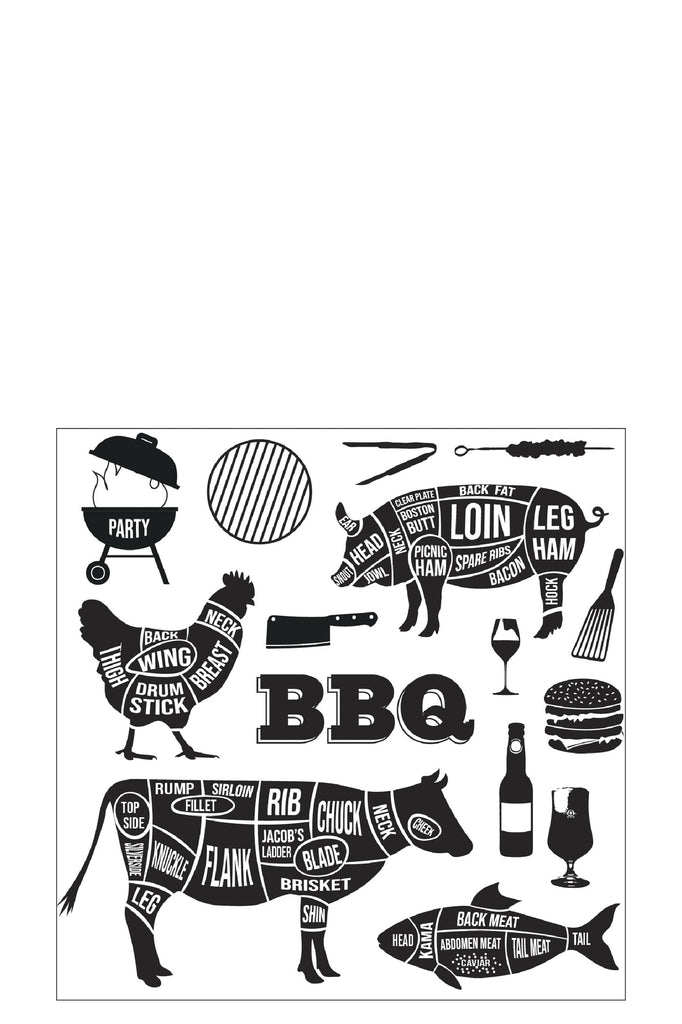J-Line Bbq servetten - papier - wit/ zwart - S - 20 per pak - 9x