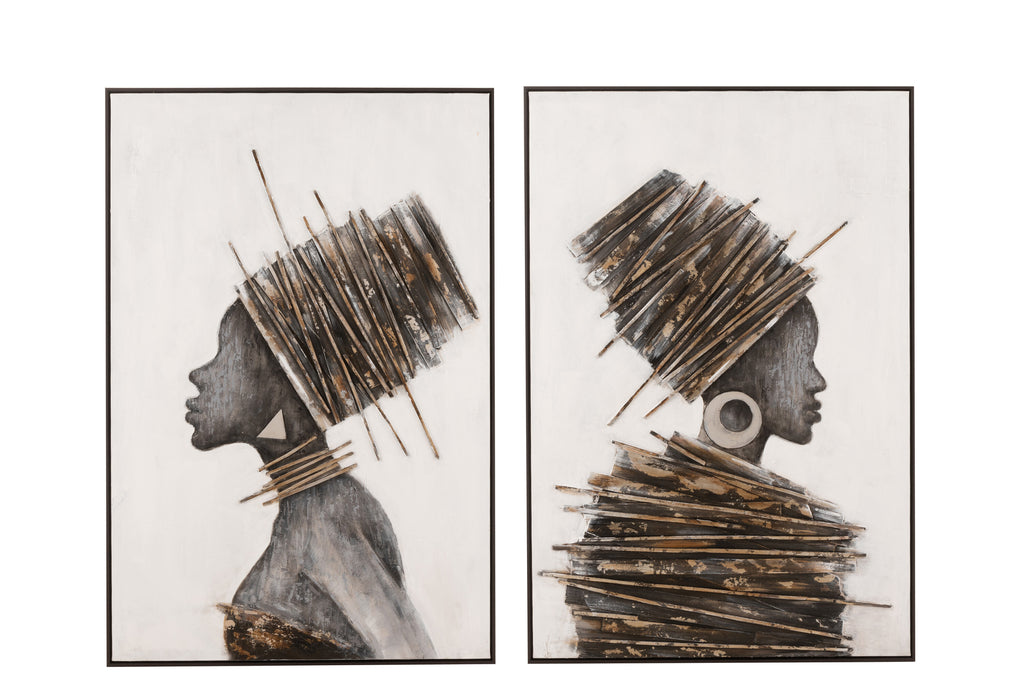 Schilderij 2 x Afrikaanse vrouw Hout/Canvas (set van 2)