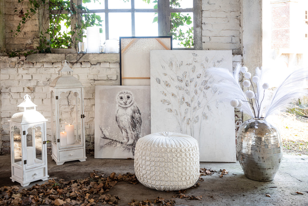 SchilderijTakken Canvas/Hout Wit/Zilver