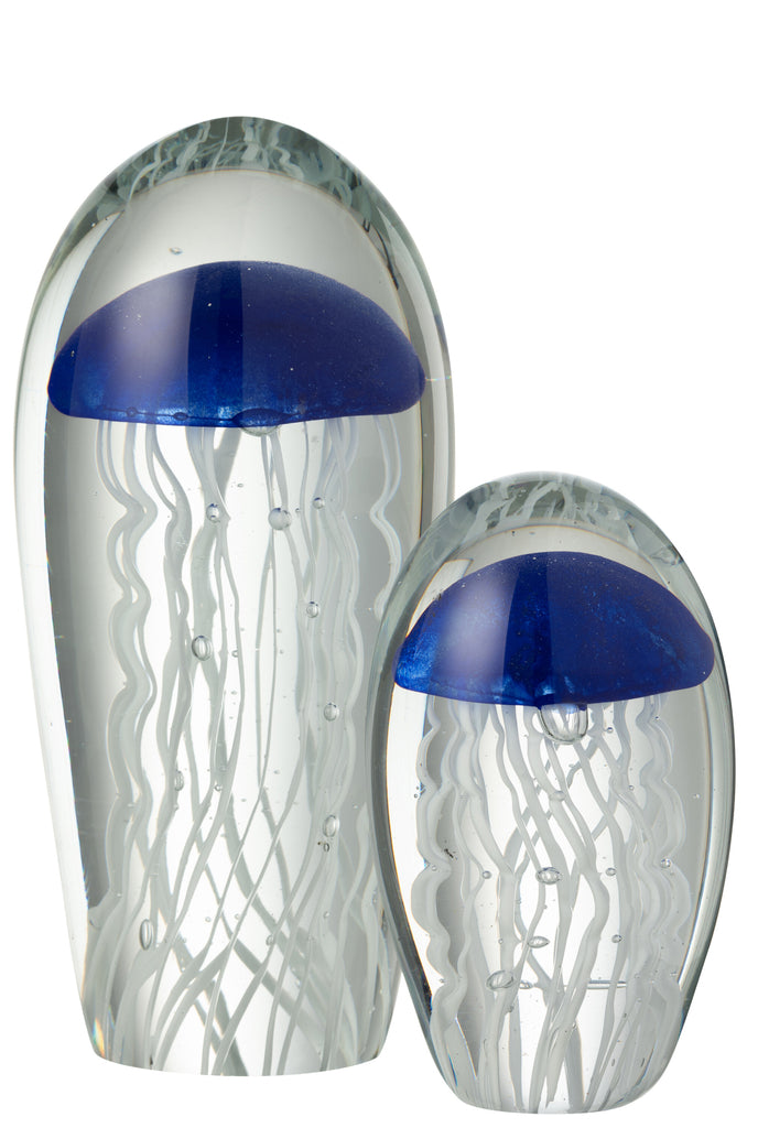 Presse papier Calypso Ovaal Glas Transparant/Donkerblauw Groot