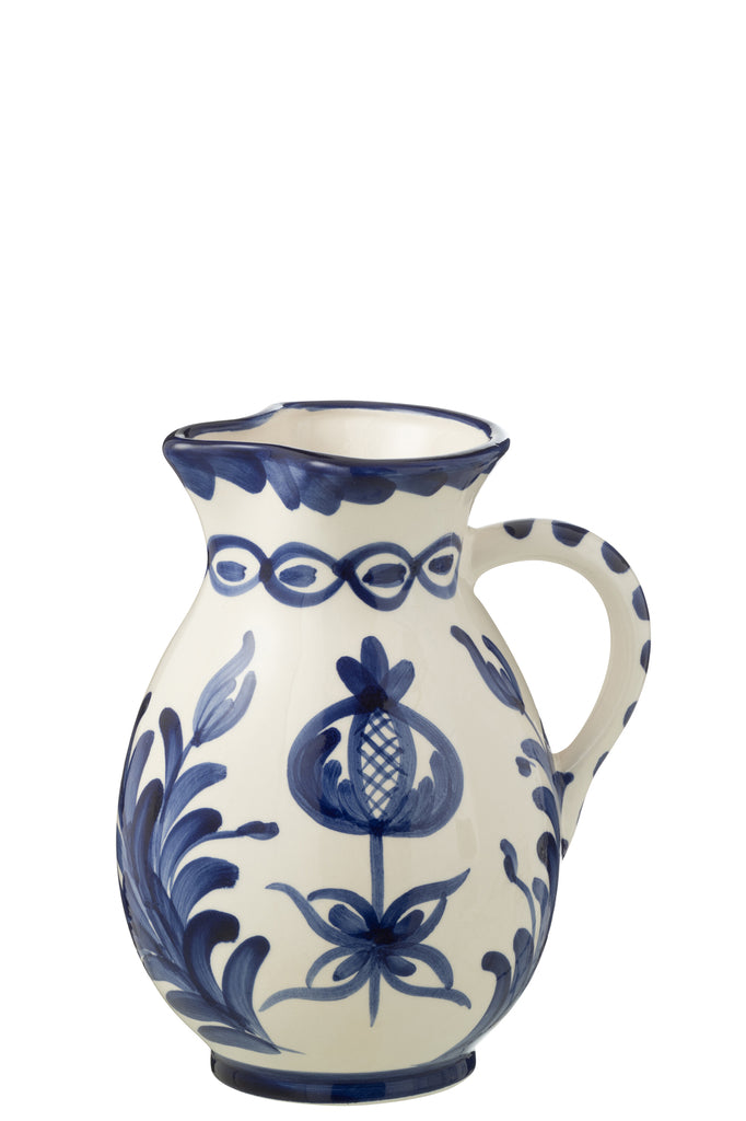 Pitcher Granada Keramiek Wit/Kobaltblauw Medium