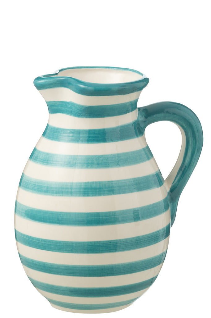 Pitcher Granada Strepen Keramiek Wit/Aqua Groot