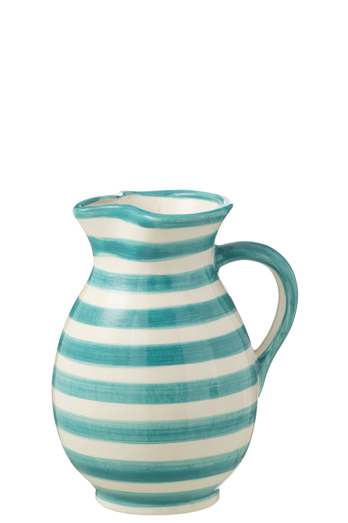 Pitcher Granada Strepen Keramiek Wit/Aqua Medium