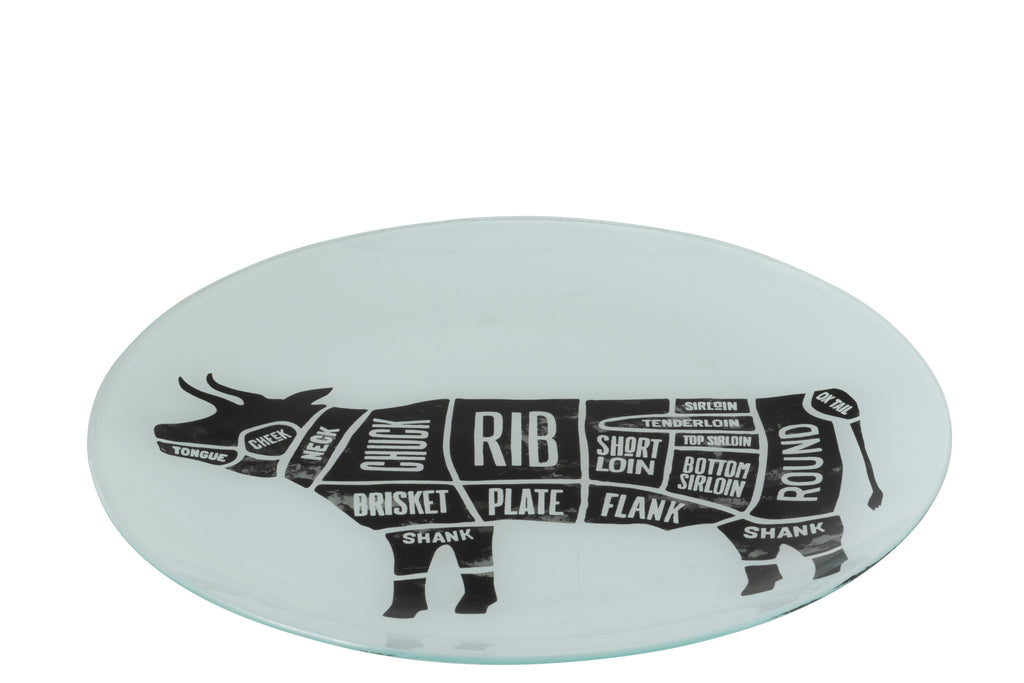Bord Koe Onderdelen Ronde Glas Zwart/Wit