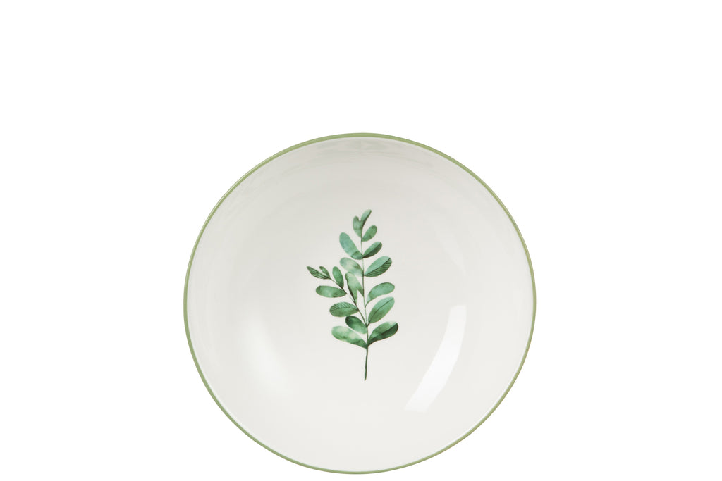 Plaat Diep Eucalyptus Porselein Wit/Groen Klein