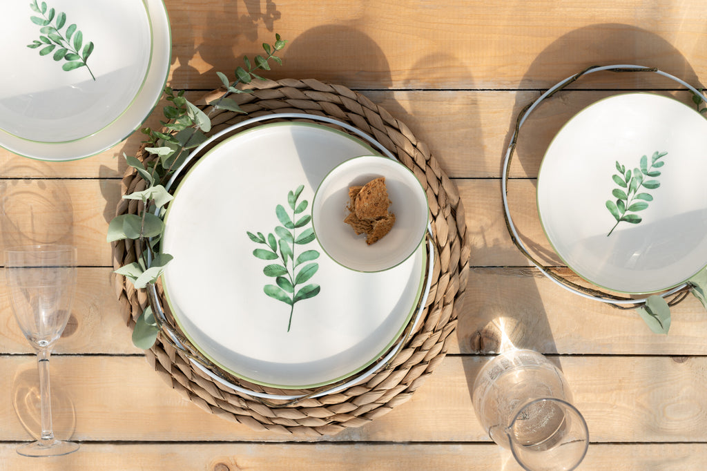 Plaat Diep Eucalyptus Porselein Wit/Groen Klein