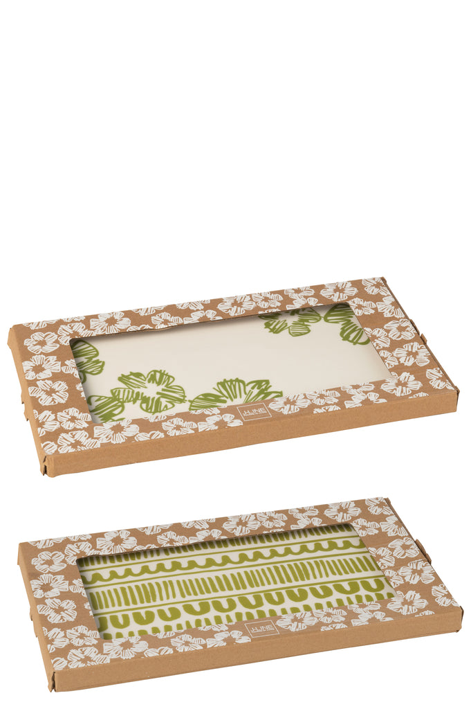 Bord Bloem/Strip Rechthoek Keramiek Groen Assortiment Van 2