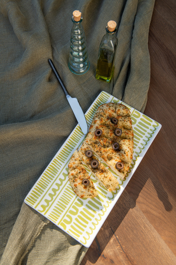 Bord Bloem/Strip Rechthoek Keramiek Groen Assortiment Van 2