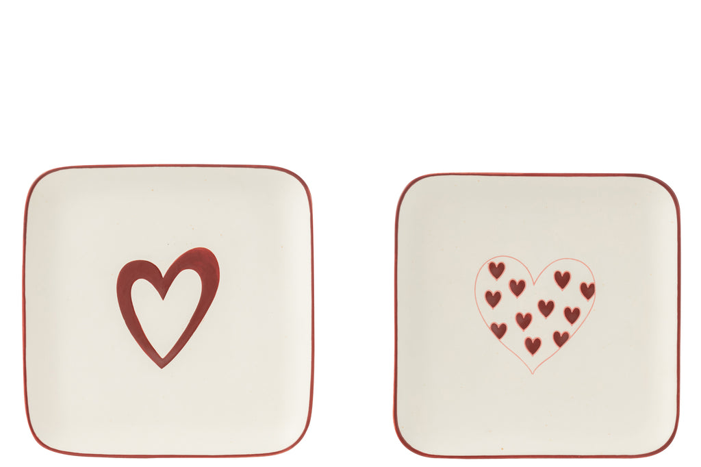 Bord Harten Porselein Wit/Rood Assortiment Van 2