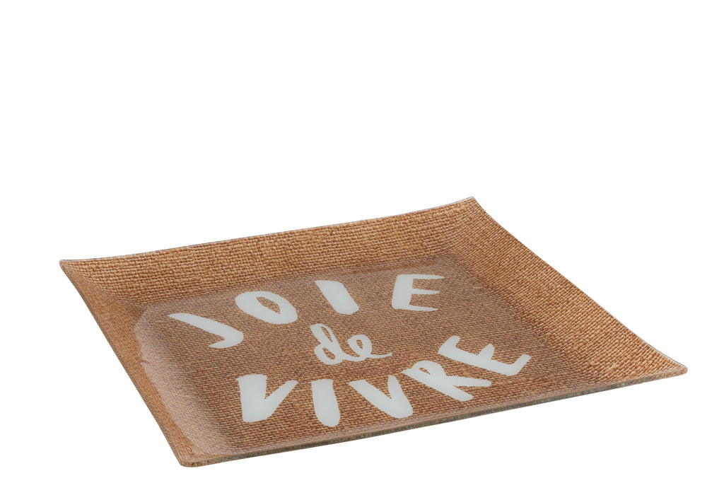 Plaat Joie De Vivre Vierkant Glas Natuurlijk/Wit Groot
