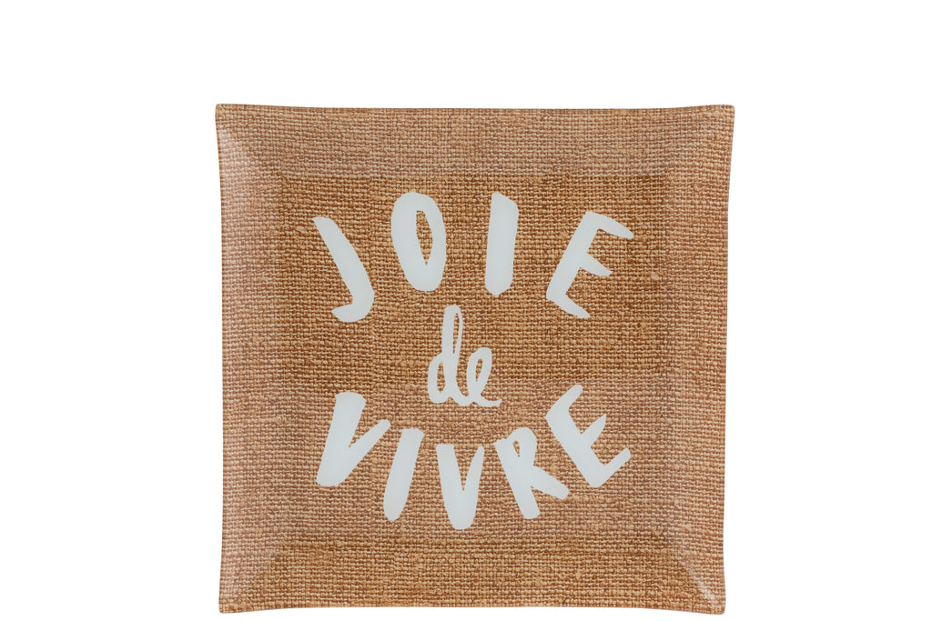 Plaat Joie De Vivre Vierkant Glas Natuurlijk/Wit Groot