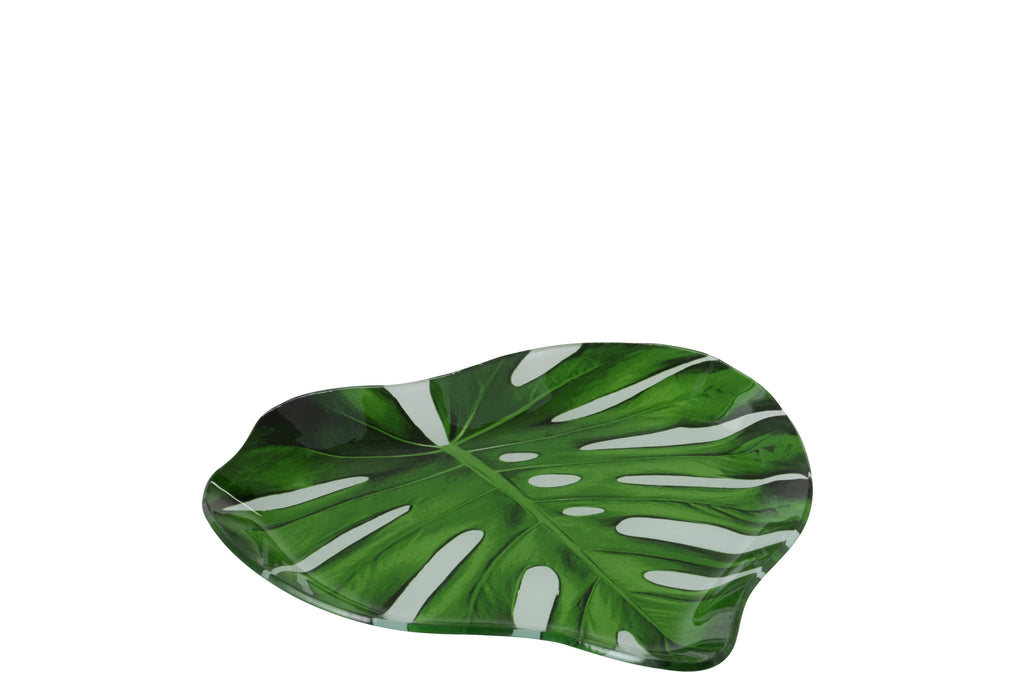 Bord Blad Glas Groen/Wit Klein