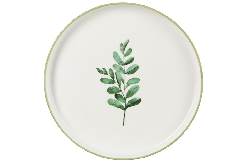 Plaat Laag Eucalyptus Porselein Wit/Groen Groot