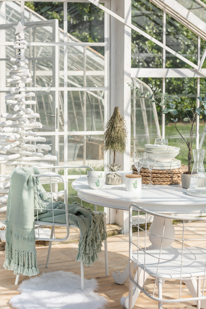 Plaat Laag Eucalyptus Porselein Wit/Groen Groot
