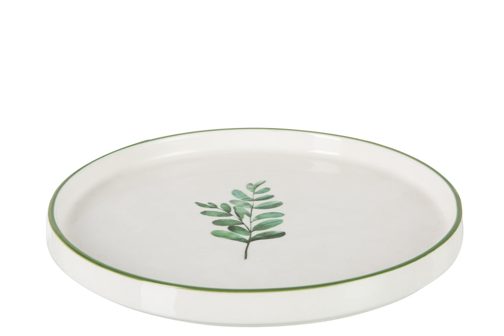Plaat Laag Eucalyptus Porselein Wit/Groen Klein