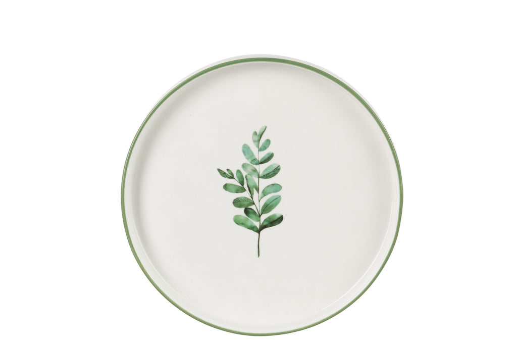 Plaat Laag Eucalyptus Porselein Wit/Groen Klein