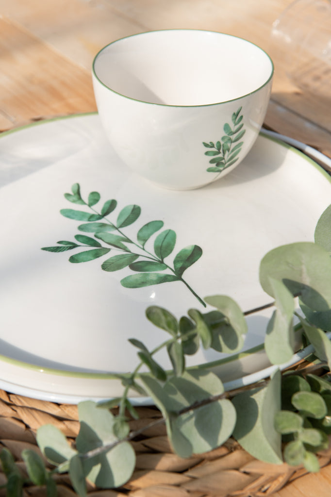 Plaat Laag Eucalyptus Porselein Wit/Groen Klein