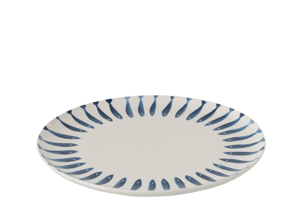 Plaat Ronde Vis Dolomiet Wit/Blauw Groot