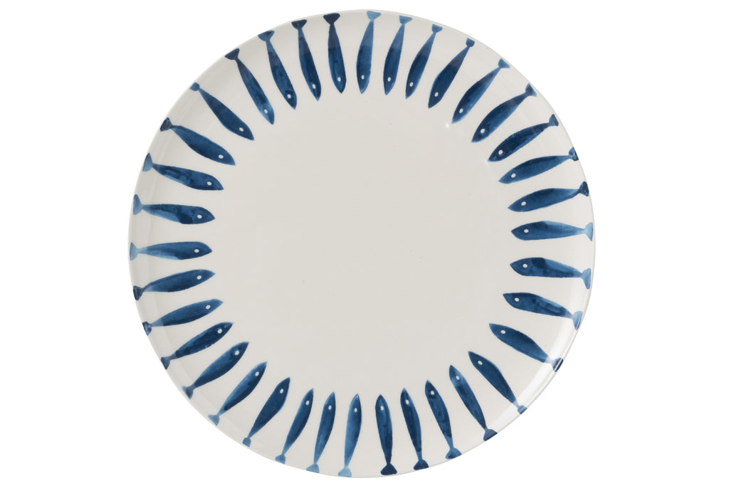 Plaat Ronde Vis Dolomiet Wit/Blauw Groot