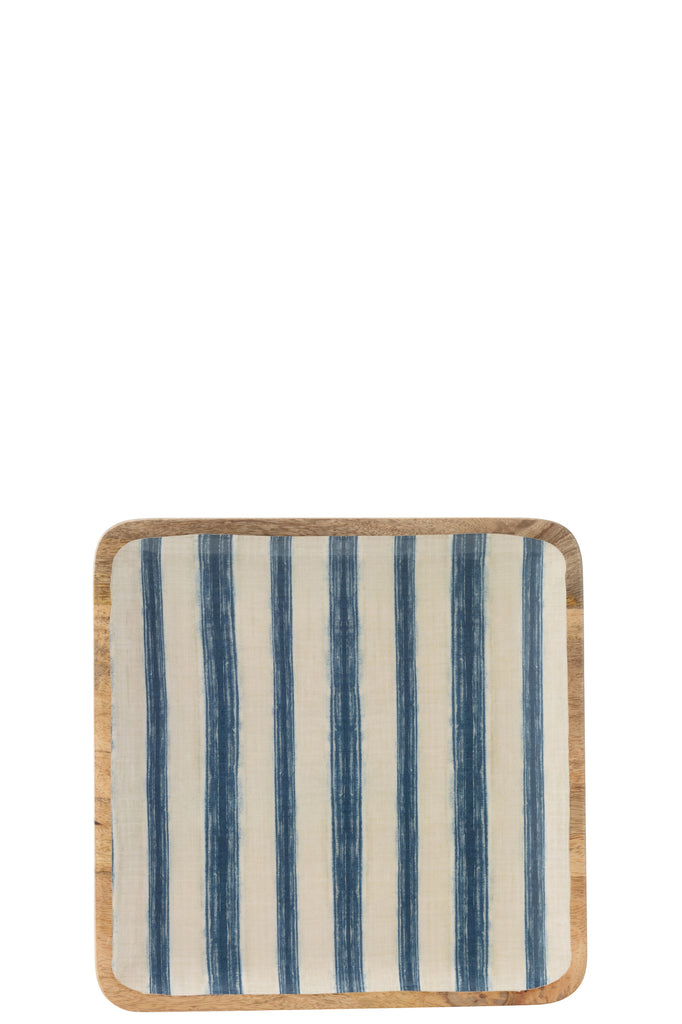 Schaal Vierkant Strepen Mangohout Blauw/Wit