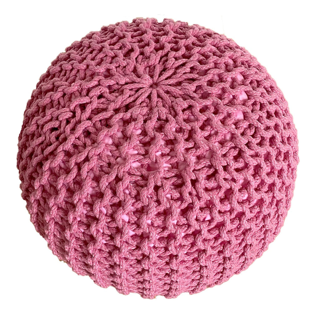 Pouf Ø 55 cm Gebreide poef Krukje Zwembad Tuin Binnen & Buiten wasbaar bleekroze