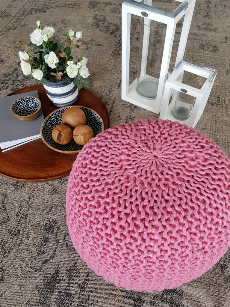 Pouf Ø 55 cm Gebreide poef Krukje Zwembad Tuin Binnen & Buiten wasbaar bleekroze