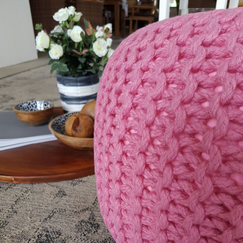 Pouf Ø 55 cm Gebreide poef Krukje Zwembad Tuin Binnen & Buiten wasbaar bleekroze