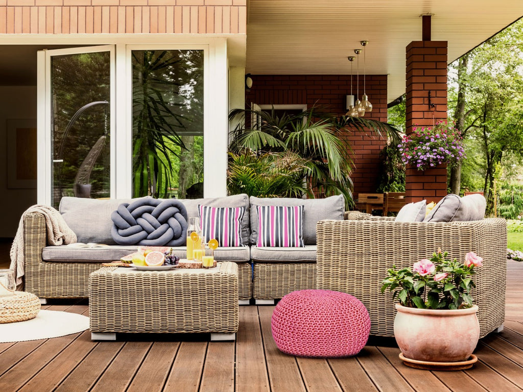 Pouf Ø 55 cm Gebreide poef Krukje Zwembad Tuin Binnen & Buiten wasbaar bleekroze