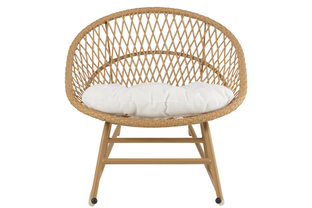 Schommelstoel + Kussen Zayo Metaal/Riet Beige