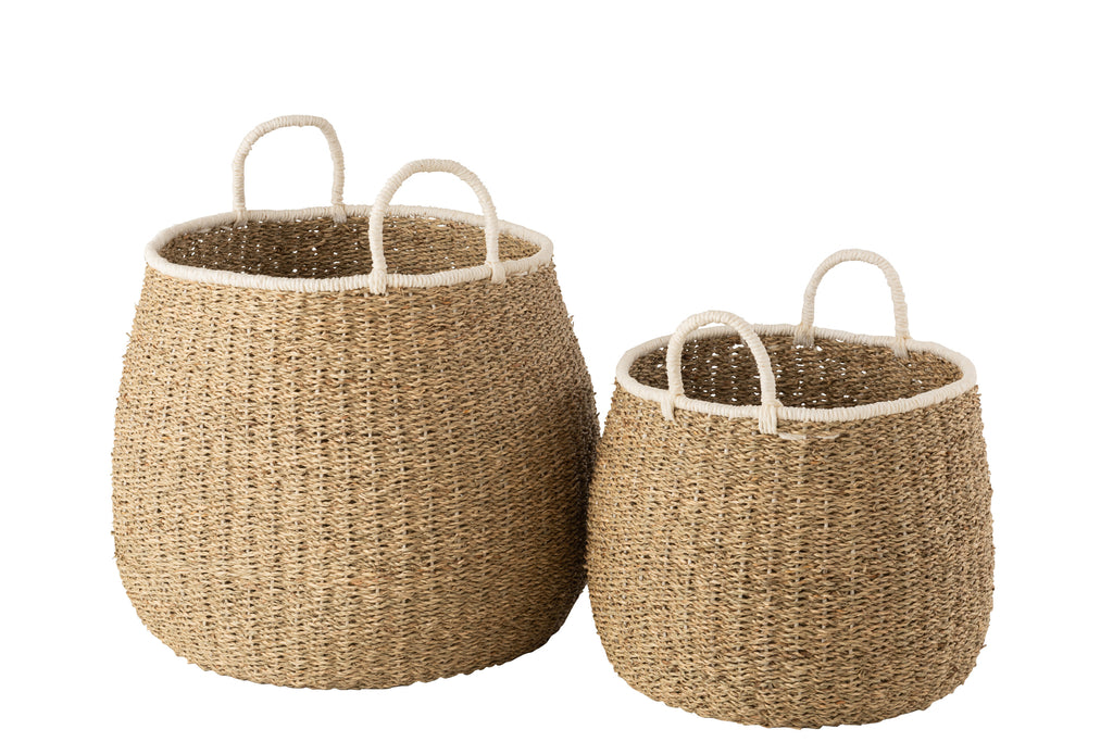 Set van 2 manden + handvatten Witte rand Papier Bruin