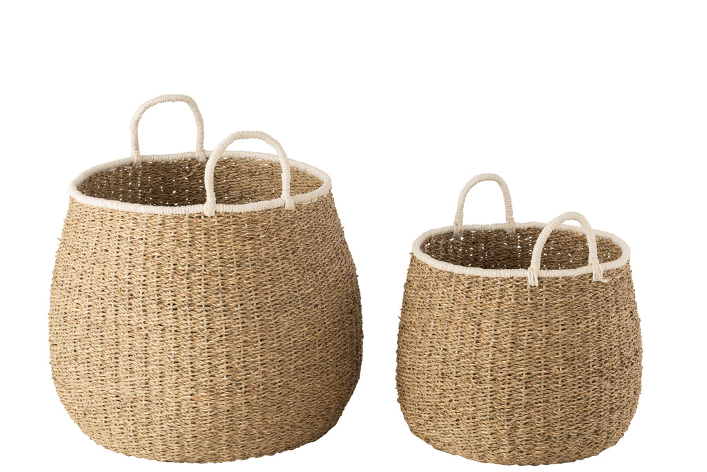 Set van 2 manden + handvatten Witte rand Papier Bruin