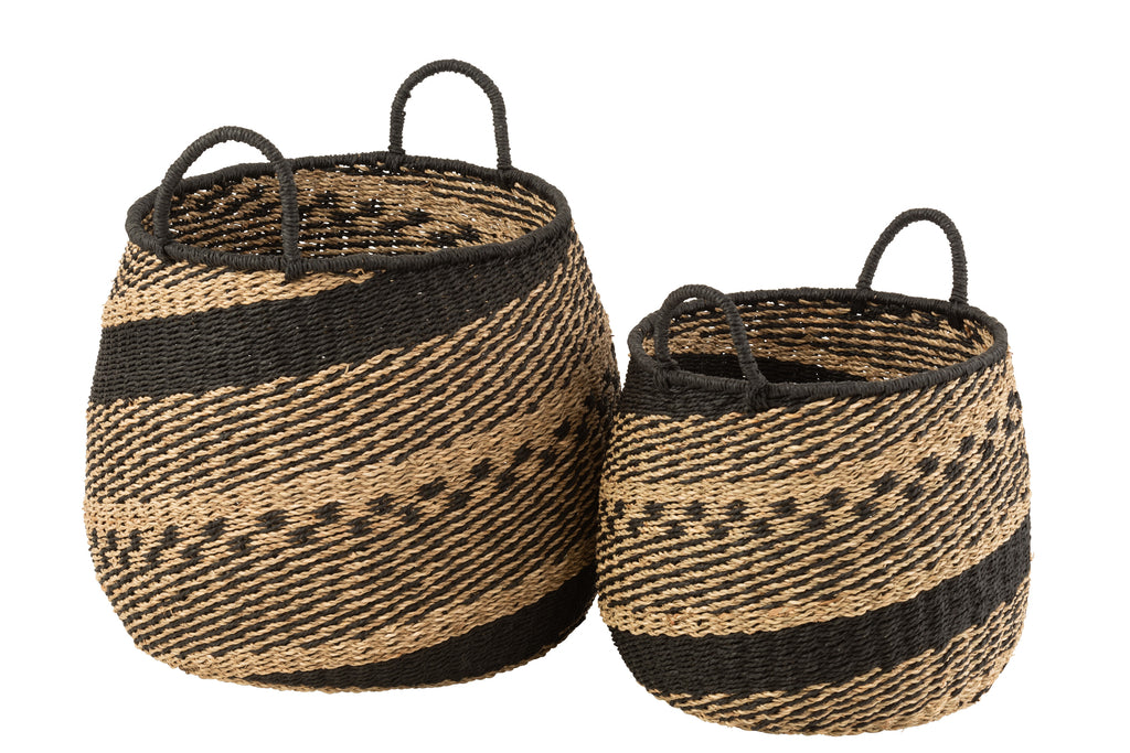 Set van 2 manden + handvatten Zeegras Natuur/Zwart