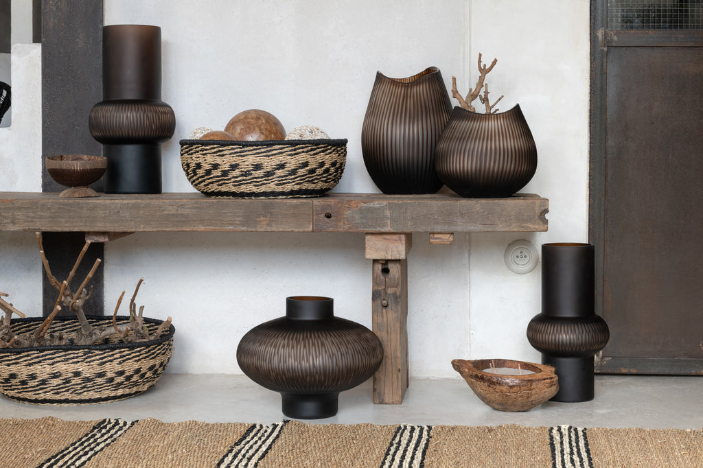 Set van 2 manden laag zeegras natuurlijk/zwart