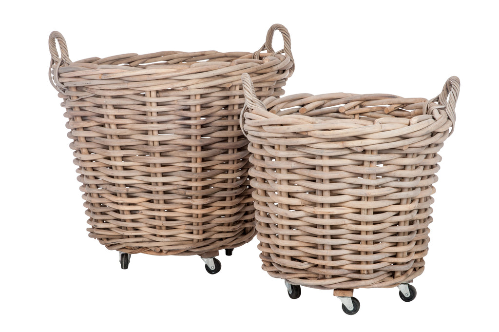 Set van 2 manden rond + handvat riet natuurlijk 75x60cm