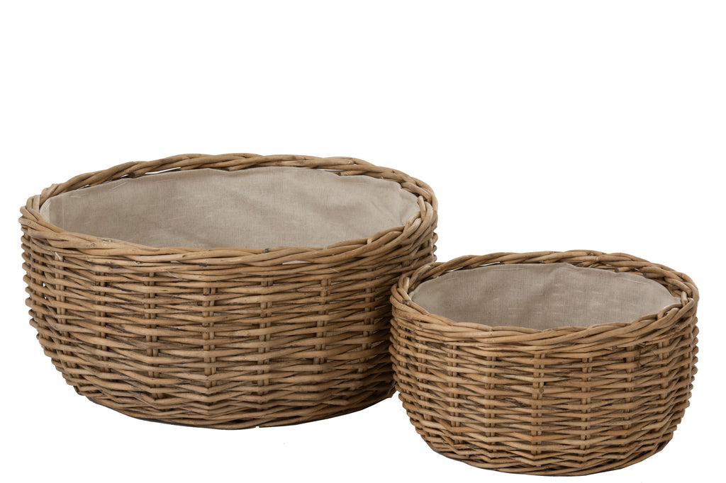 Set van 2 manden Ronde wilg/linnen Natuurlijk