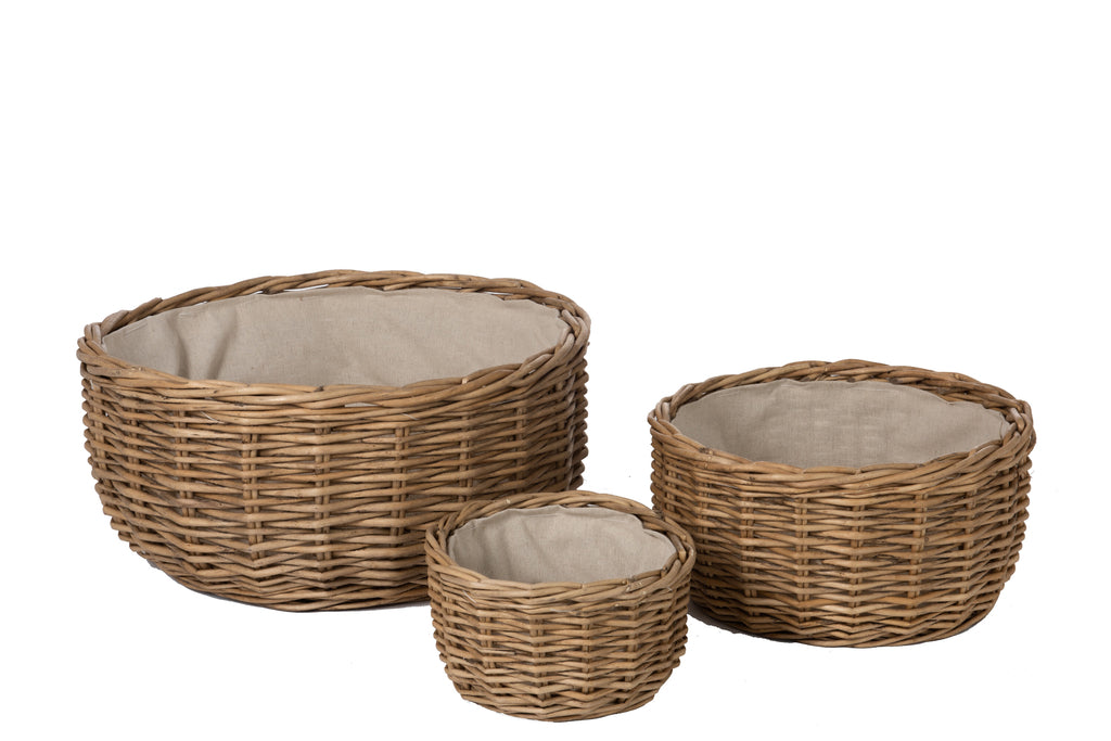Set van 2 manden Ronde wilg/linnen Natuurlijk