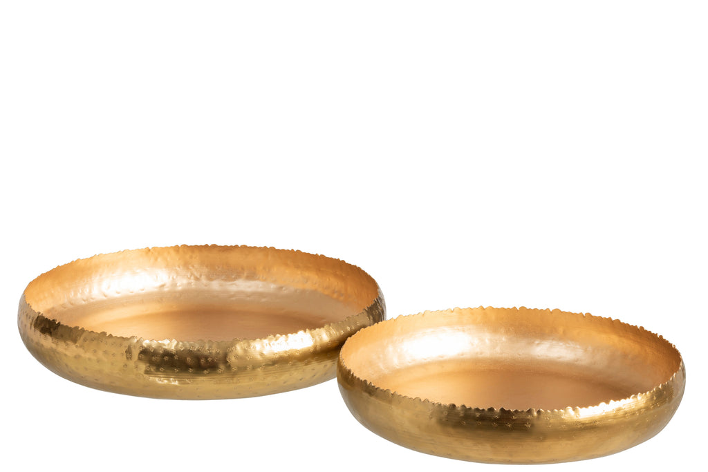 Set van 2 ronde metalen gouden borden