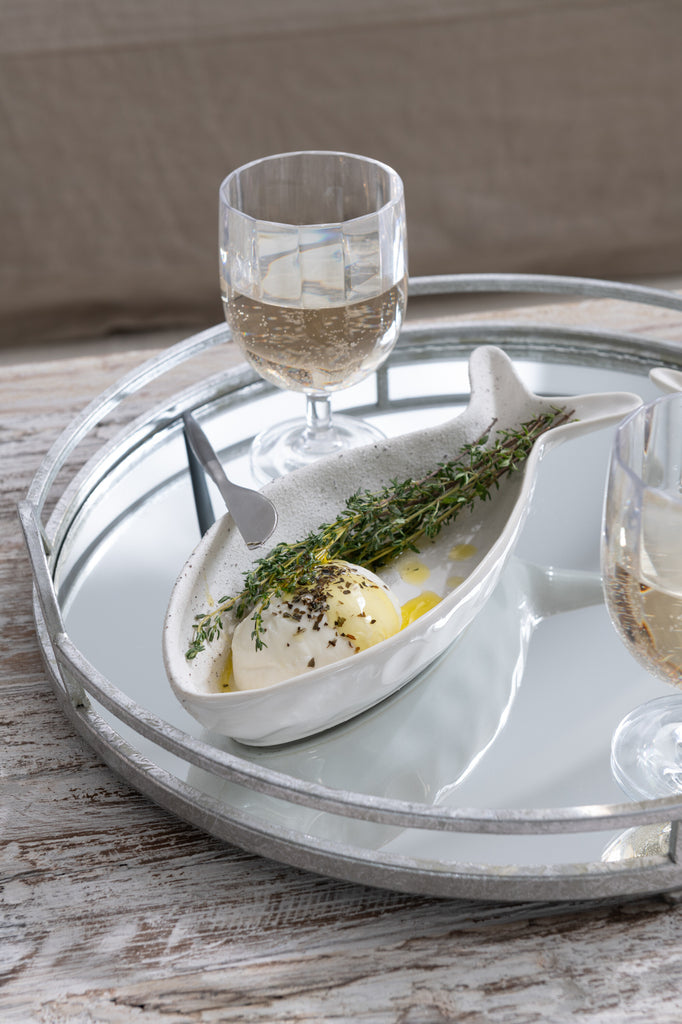 Set van 2 dienbladen ronde spiegel ijzer zilver