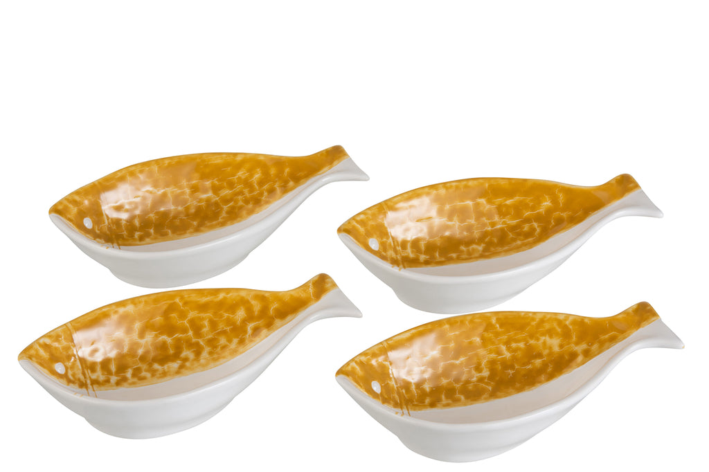 Set van 4 schotels Vis Keramiek Wit/Oker